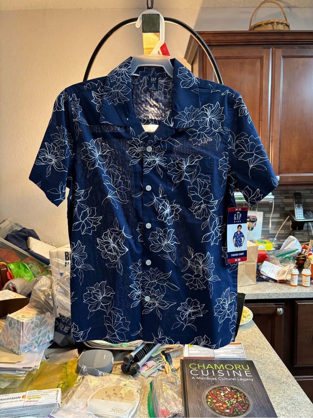 GAP Kids Navy Short-Sleeve Floral Cabana shirt.